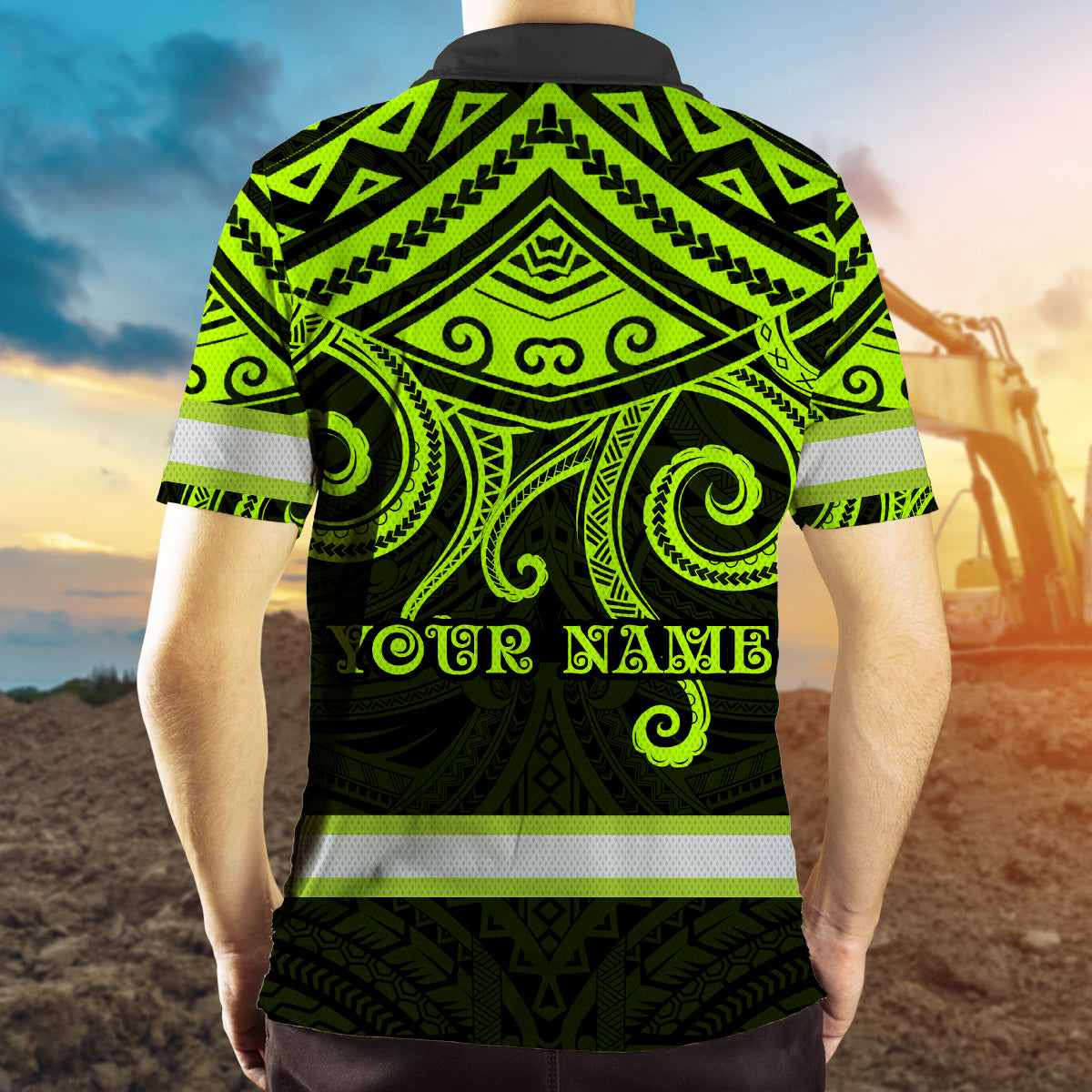 Hi Vis Polo Shirts Reflective Tapes Octopus Hawaiian Polynesian Tribal Custom