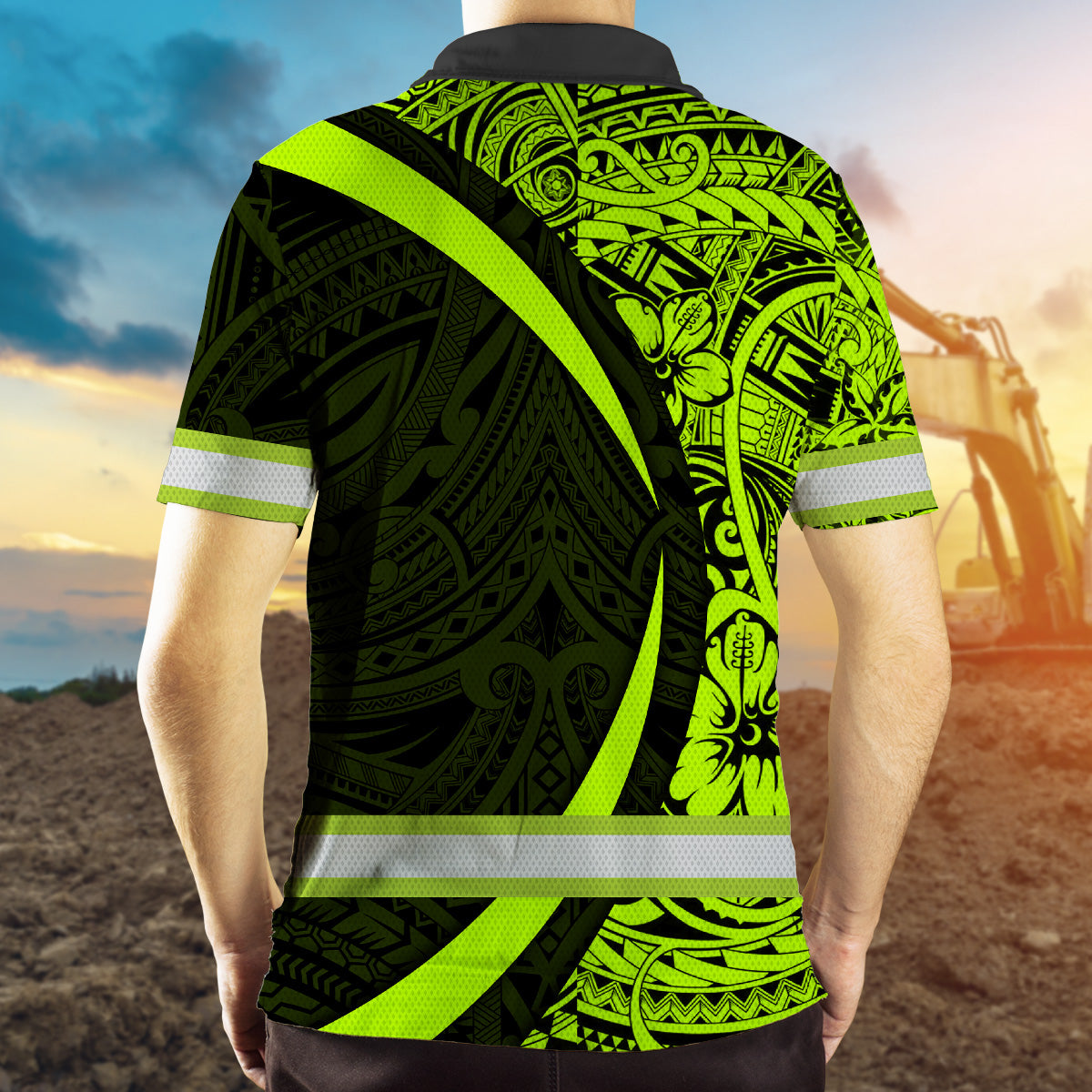 Hi Vis Polo Shirt Tapes Hawaiian Polynesian Tribal Custom Name Safety Workwear