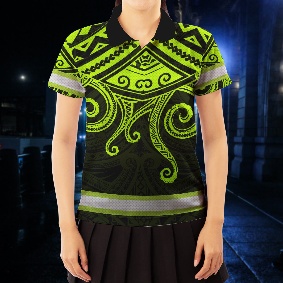 Hi Vis Polo Shirts Reflective Tapes Octopus Hawaiian Polynesian Tribal Custom