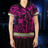 Hi Vis Polo Shirt Reflective Tapes Pink Flower Hawaiian Polynesian Tribal Custom Name Safety Workwear For Workers, Runners, Cyclists
