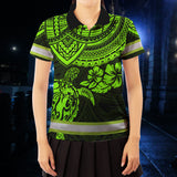 Hi Vis Polo Shirts Reflective Tapes Green Turtle Flower Hawaiian Polynesian Tribal Custom Name Safety Workwear For Workers, Runners, Cyclists