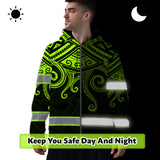 Hi Vis Zip Hoodie Reflective Tapes Octopus Hawaiian Polynesian Tribal Custom