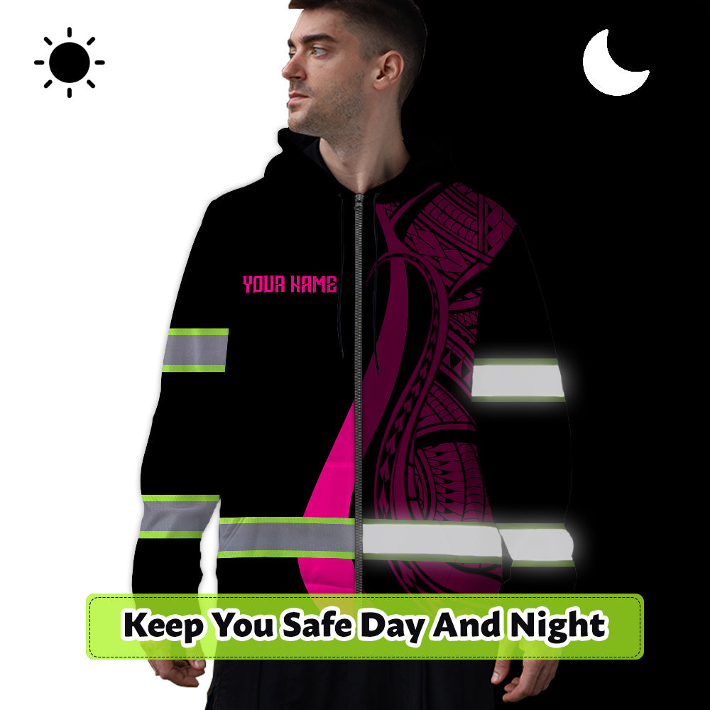 Hi Vis Zip Hoodie Reflective Tapes Pink Neon Hawaii