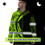 Hi Vis Zip Hoodie Reflective Tapes Hawaiian Polynesian Tribal Custom Name