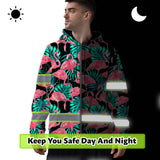 Hi Vis Zip Hoodie Reflective Tapes Pink Flamingo Flower Hawaiian Custom Name
