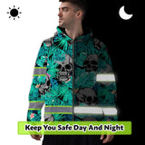 Reflective Hi Vis Mint Neon Skull Zip Hoodie - Safety Workwear
