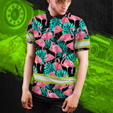 Hi Vis Polo Shirts Reflective Tapes Pink Flamingo Flower Hawaiian Custom Name Safety Workwear