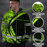 Hi Vis Zip Hoodie Reflective Tapes Hawaiian Polynesian Tribal Custom Name