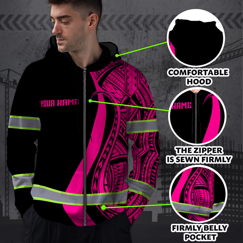 Hi Vis Zip Hoodie Reflective Tapes Pink Neon Hawaii