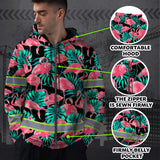Hi Vis Zip Hoodie Reflective Tapes Pink Flamingo Flower Hawaiian Custom Name