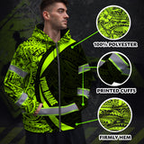 Hi Vis Zip Hoodie Reflective Tapes Hawaiian Polynesian Tribal Custom Name