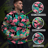 Hi Vis Zip Hoodie Reflective Tapes Pink Flamingo Flower Hawaiian Custom Name