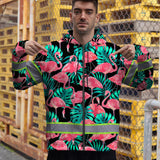 Hi Vis Zip Hoodie Reflective Tapes Pink Flamingo Flower Hawaiian Custom Name