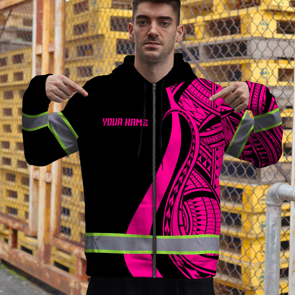 Hi Vis Zip Hoodie Reflective Tapes Pink Neon Hawaii