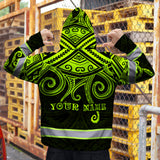 Hi Vis Zip Hoodie Reflective Tapes Octopus Hawaiian Polynesian Tribal Custom
