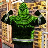 Hi Vis Zip Hoodie Reflective Tapes Green Turtle Flower Hawaiian Polynesian