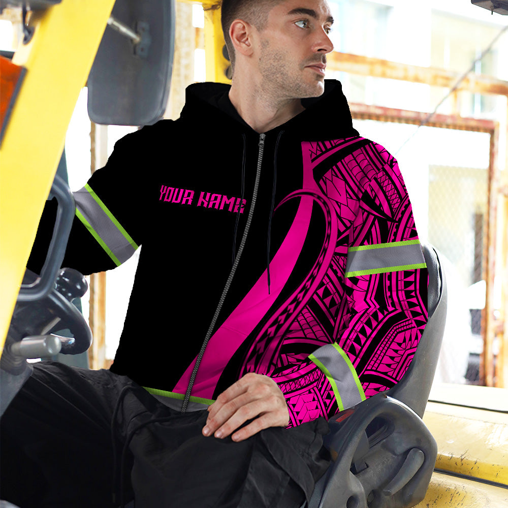 Hi Vis Zip Hoodie Reflective Tapes Pink Neon Hawaii