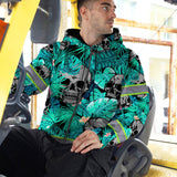 Reflective Hi Vis Mint Neon Skull Zip Hoodie - Safety Workwear