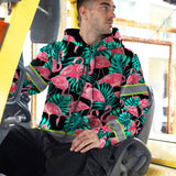 Hi Vis Zip Hoodie Reflective Tapes Pink Flamingo Flower Hawaiian Custom Name