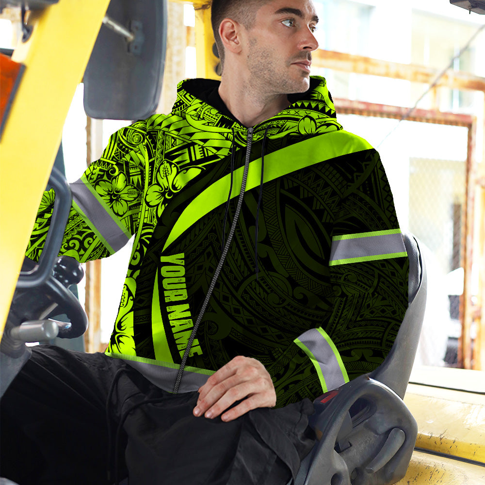 Hi Vis Zip Hoodie Reflective Tapes Hawaiian Polynesian Tribal Custom Name