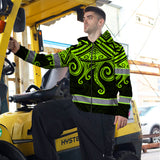 Hi Vis Zip Hoodie Reflective Tapes Octopus Hawaiian Polynesian Tribal Custom