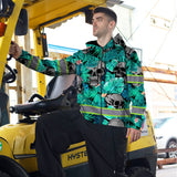 Reflective Hi Vis Mint Neon Skull Zip Hoodie - Safety Workwear