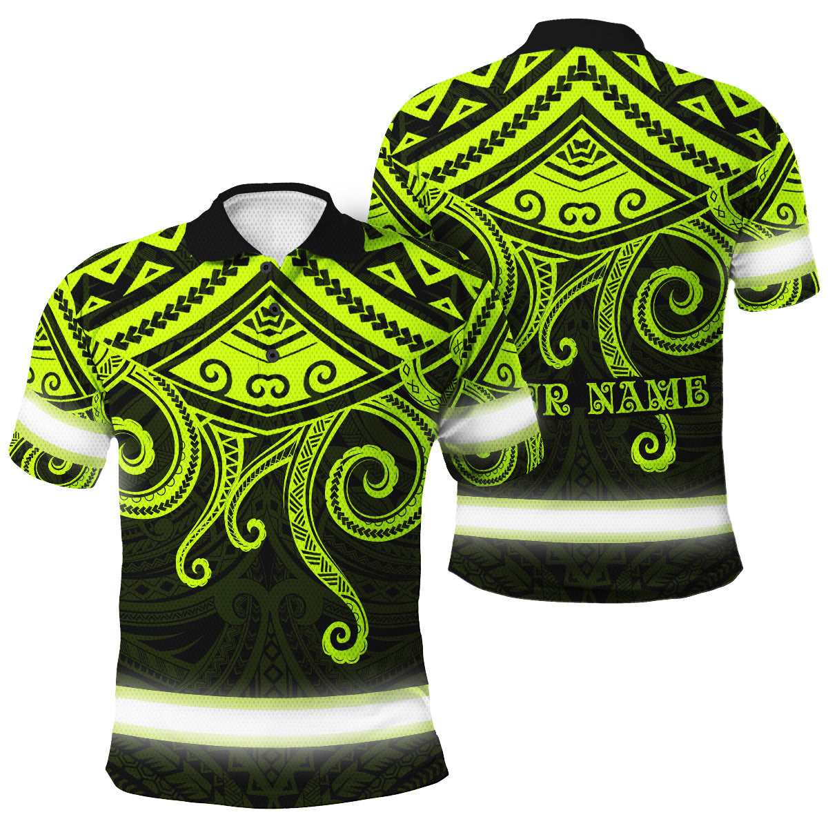 Hi Vis Polo Shirts Reflective Tapes Octopus Hawaiian Polynesian Tribal Custom