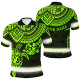 Hi Vis Polo Shirts Reflective Tapes Green Turtle Flower Hawaiian Polynesian Tribal Custom Name Safety Workwear For Workers, Runners, Cyclists