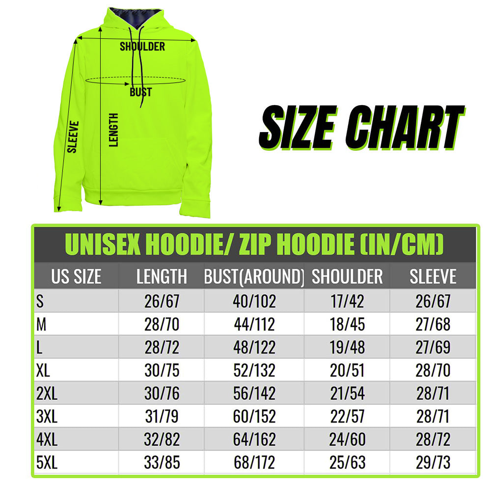 Hi Vis Hoodie Reflective Tapes Green Neon And Violet Flowers Custom Name Safety Workwear For Workers, Truckers, Operators