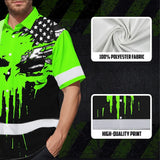 Custom Hi Vis Hawaiian Shirt Featuring Skull Scratch US Flag And Personalized Name For Work Safety Workwear