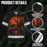 Hawaiian Shirt Hi Vis Reflective Orange Neon Skull USA Flag Custom Name For Workers, Runners, Truckers, Skull Lovers
