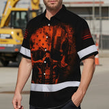 Hawaiian Shirt Hi Vis Reflective Orange Neon Skull USA Flag Custom Name For Workers, Runners, Truckers, Skull Lovers