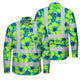 Hi Vis FR Button Long Sleeves Reflective Tapes Blue Neon And Green Flowers Hi-Vis Work Shirt