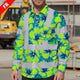Hi Vis FR Button Long Sleeves Reflective Tapes Blue Neon And Green Flowers Hi-Vis Work Shirt