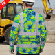 Hi Vis FR Button Long Sleeves Reflective Tapes Blue Neon And Green Flowers Hi-Vis Work Shirt