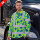 Hi Vis FR Button Long Sleeves Reflective Tapes Blue Neon And Green Flowers Hi-Vis Work Shirt