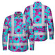 Hi Vis FR Button Long Sleeves Reflective Tapes Blue Neon And Pink Flowers Hi-Vis Work Shirt