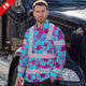 Hi Vis FR Button Long Sleeves Reflective Tapes Blue Neon And Pink Flowers Hi-Vis Work Shirt