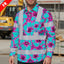 Hi Vis FR Button Long Sleeves Reflective Tapes Blue Neon And Pink Flowers Hi-Vis Work Shirt
