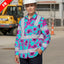 Hi Vis FR Button Long Sleeves Reflective Tapes Blue Neon And Pink Flowers Hi-Vis Work Shirt