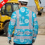 Hi Vis FR Button Long Sleeves Reflective Tapes Blue Neon And White Flowers Hi-Vis Work Shirt