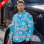 Hi Vis FR Button Long Sleeves Reflective Tapes Blue Neon And White Flowers Hi-Vis Work Shirt