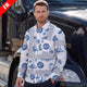 Hi Vis FR Button Long Sleeves Reflective Tapes Dark Blue And White Flowers Hi-Vis Work Shirt