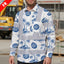 Hi Vis FR Button Long Sleeves Reflective Tapes Dark Blue And White Flowers Hi-Vis Work Shirt