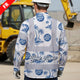 Hi Vis FR Button Long Sleeves Reflective Tapes Dark Blue And White Flowers Hi-Vis Work Shirt