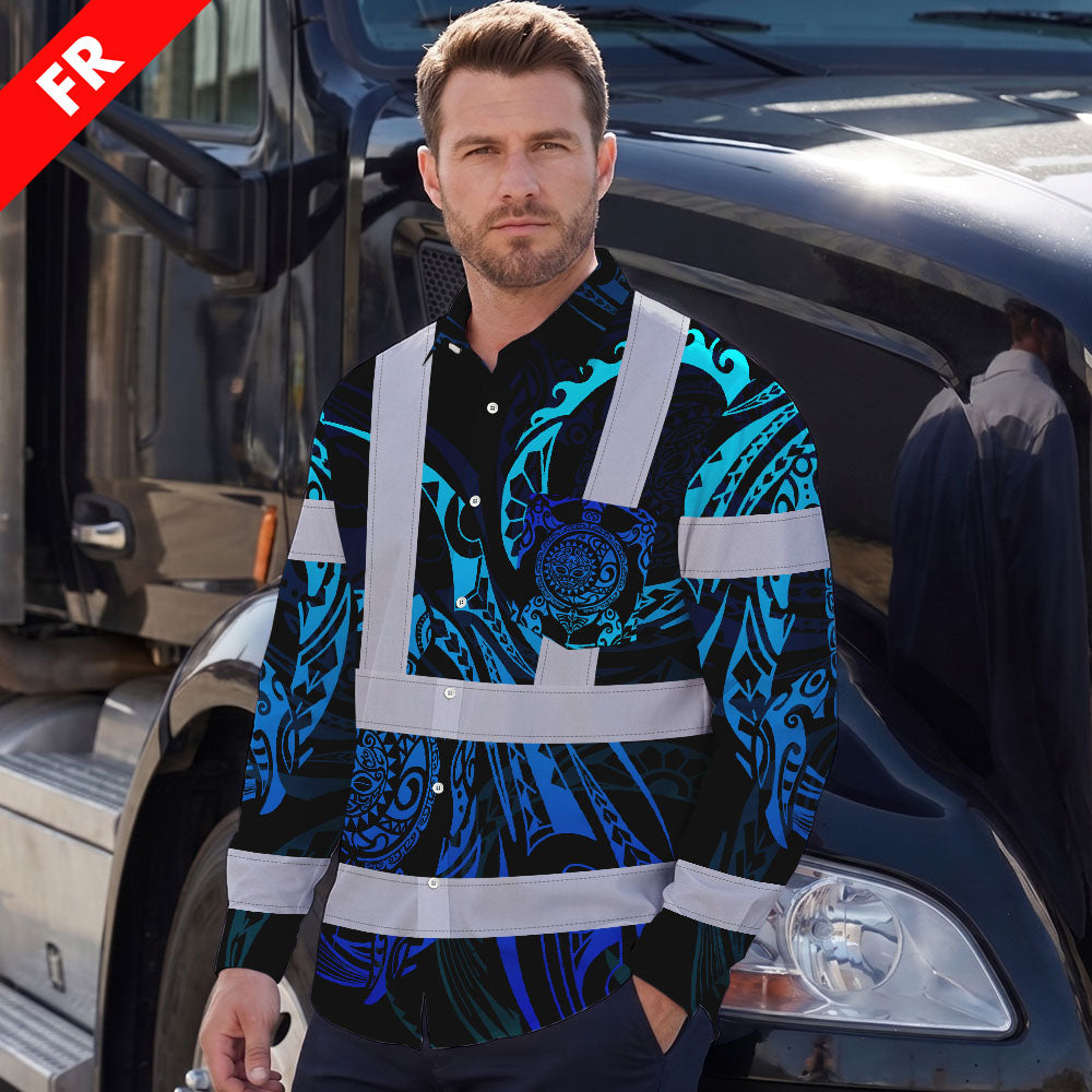 Hi Vis FR Button Long Sleeves Reflective Tapes Gradient Turtle Hi-Vis Work Shirt
