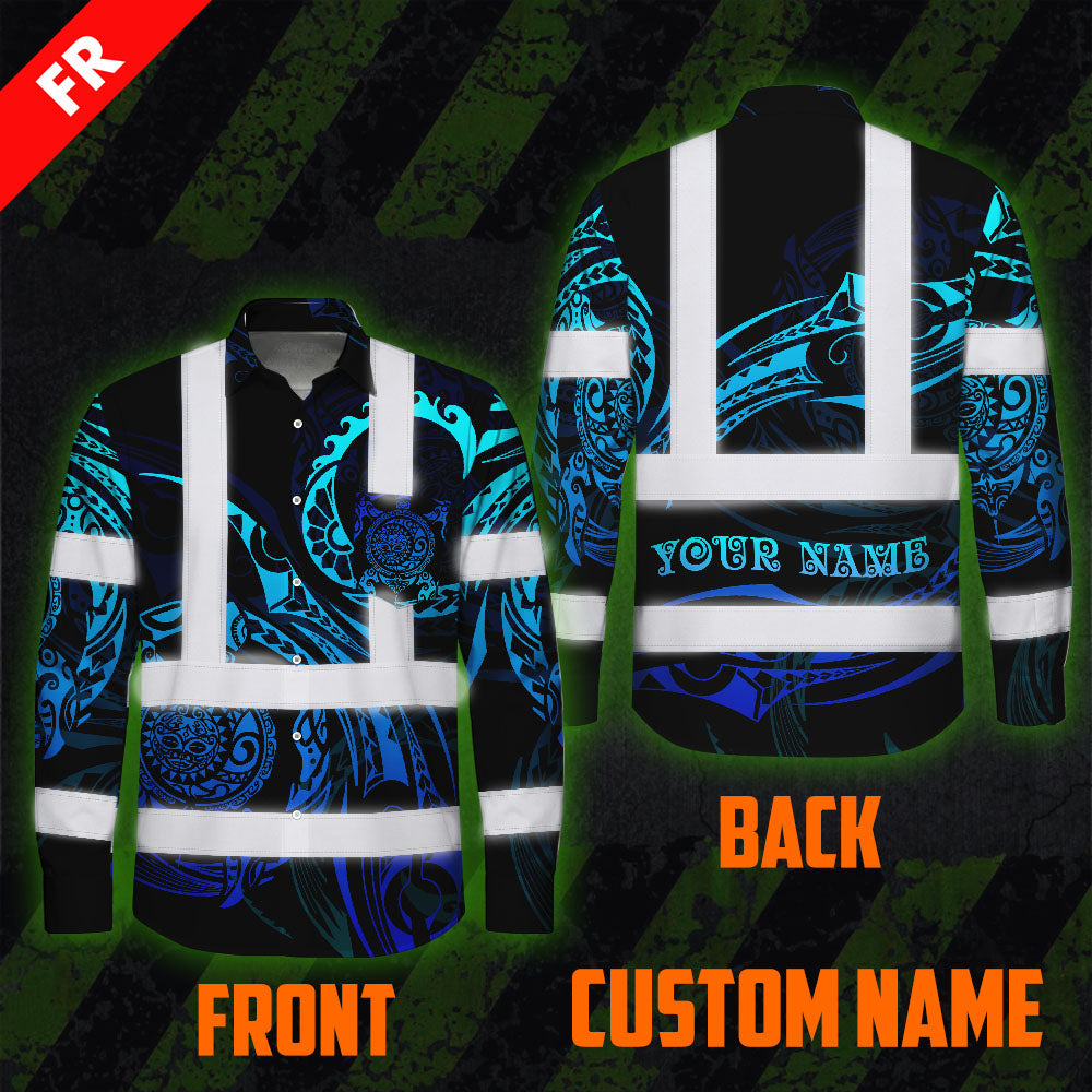 Hi Vis FR Button Long Sleeves Reflective Tapes Gradient Turtle Hi-Vis Work Shirt