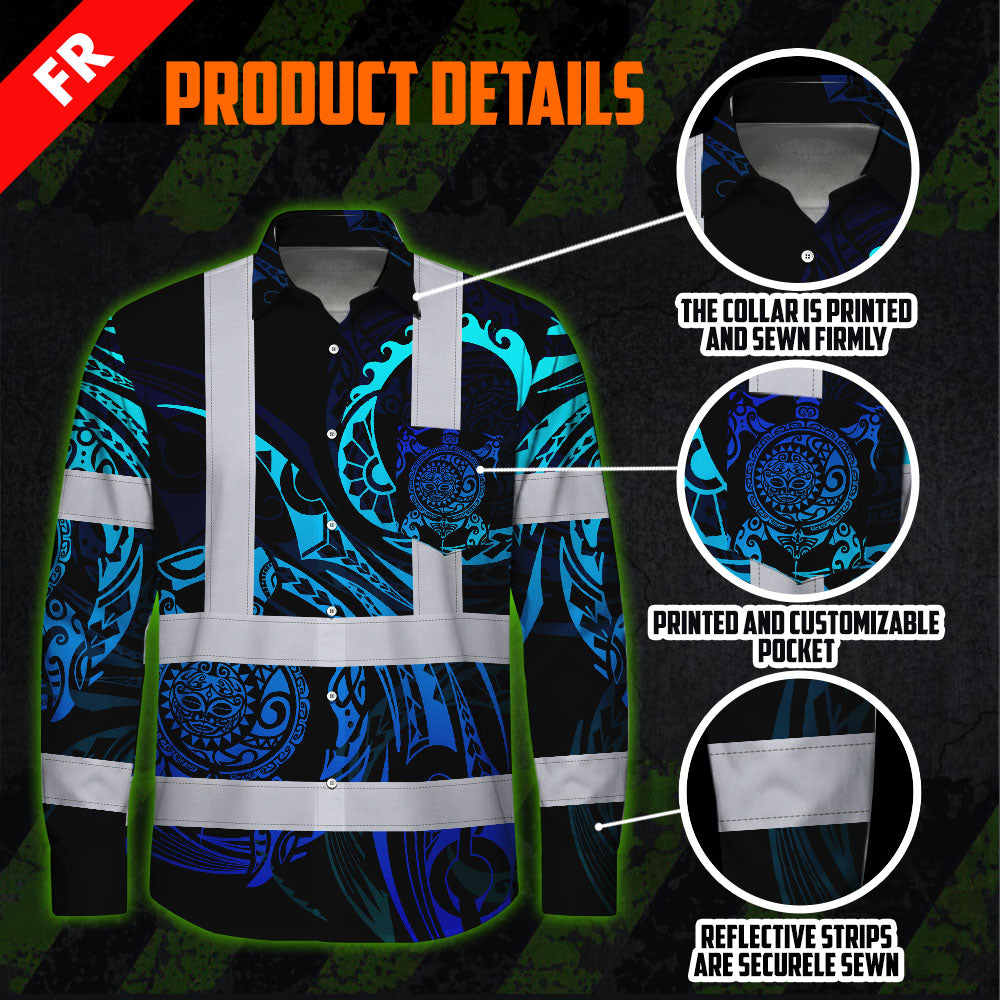 Hi Vis FR Button Long Sleeves Reflective Tapes Gradient Turtle Hi-Vis Work Shirt