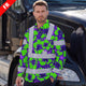 Hi Vis FR Button Long Sleeves Reflective Tapes Green Neon And Violet Flowers Hi-Vis Work Shirt