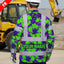 Hi Vis FR Button Long Sleeves Reflective Tapes Green Neon And Violet Flowers Hi-Vis Work Shirt